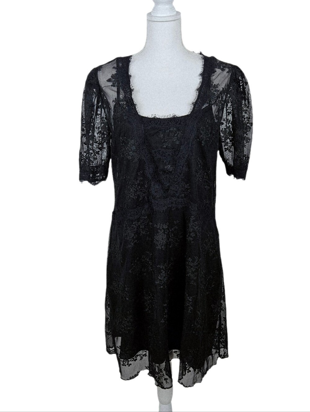 Zara Lace Mini Dress Sheer Slip Whimsygoth Womens Large Dark Romance